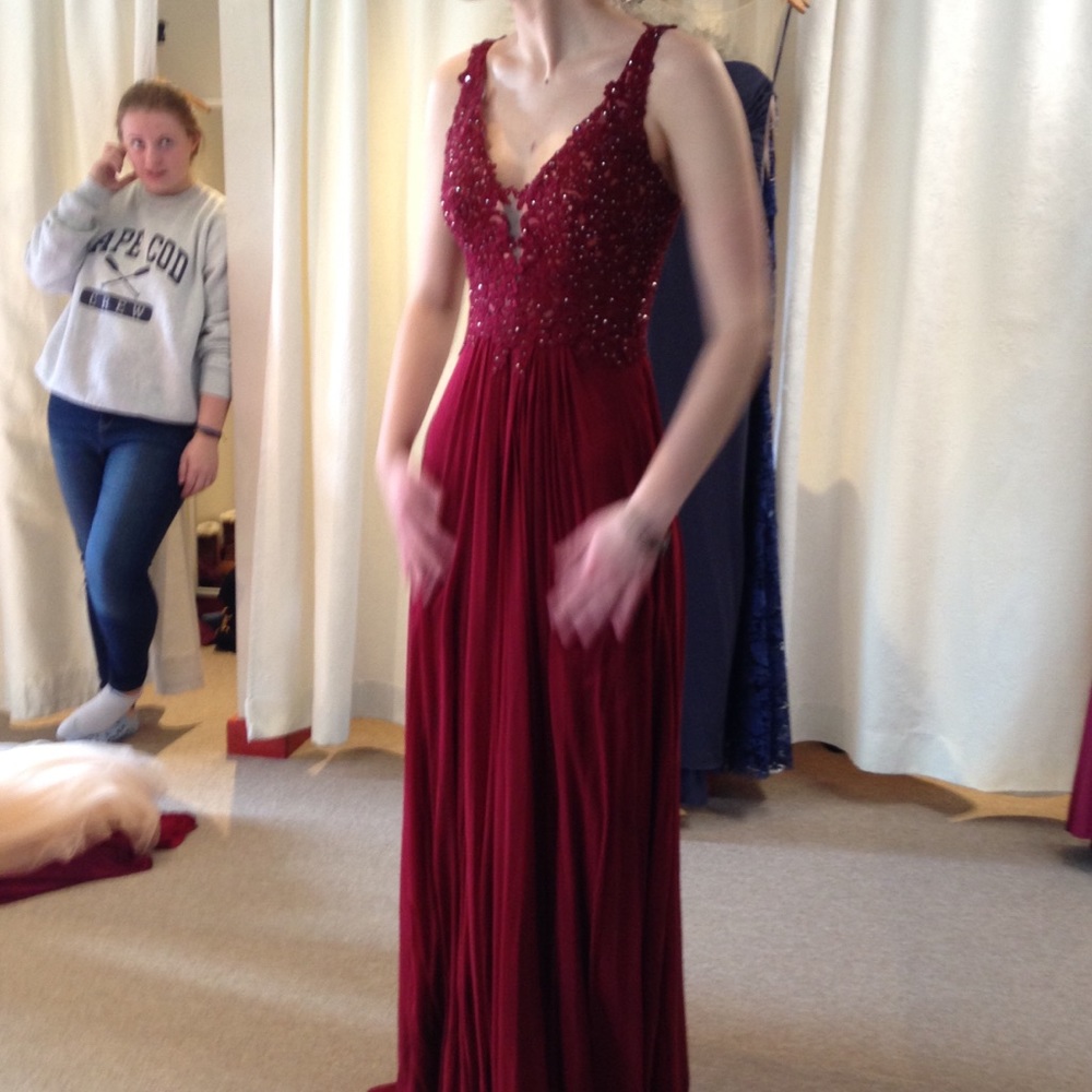 Faviana Merlot Sequin Prom Dress